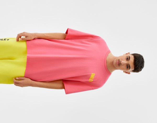 Coral Men's Bershka Oversize Short Sleeve Smiley® T Shirts | y3lTk9f178s