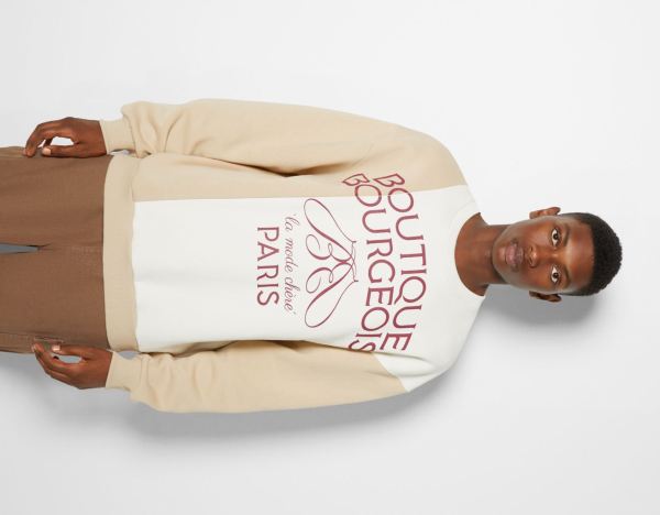White Men's Bershka Oversize Color Block Crew Neck Sweatshirts | GkdlzDXoE76