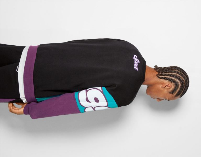 Black Men's Bershka Crew Neck Color Block Sweatshirt With Racing Print Tracksuits | FNkirtmLduM