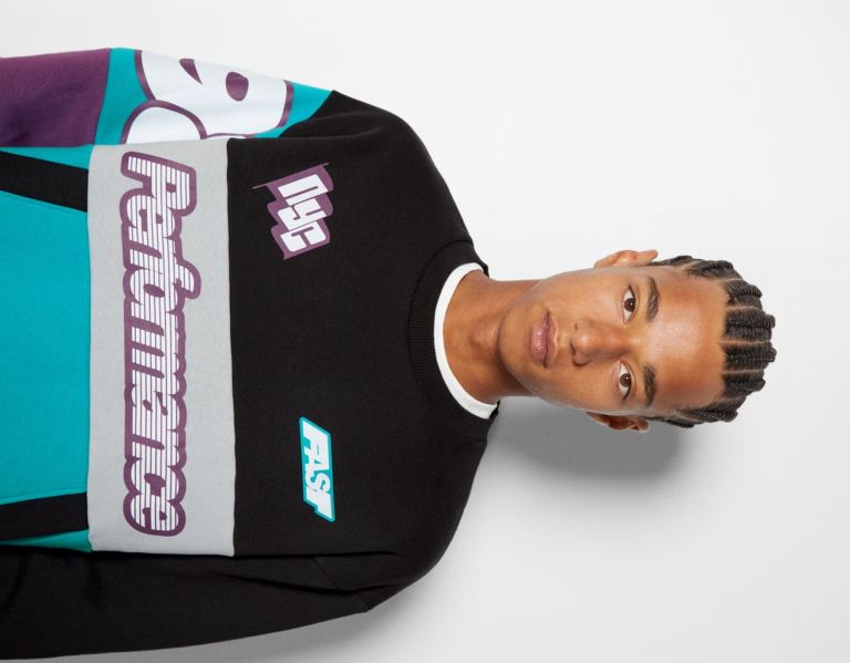 Black Men's Bershka Crew Neck Color Block Sweatshirt With Racing Print Tracksuits | FNkirtmLduM