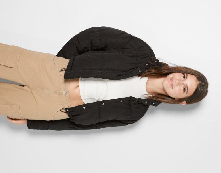 Black Women\'s Bershka Short Puffer Jackets | n8QX827uQkv
