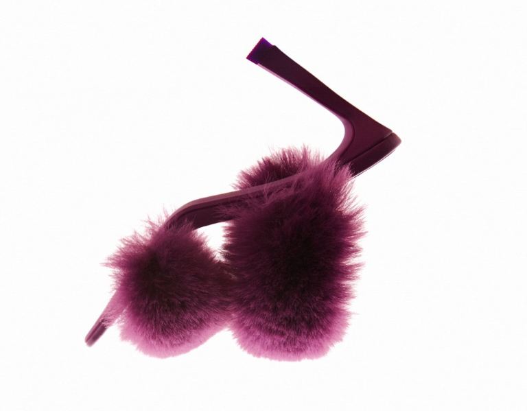 Burgundy Women's Bershka Faux Fur High-heel Sandals Suits | j58m3Gylkid