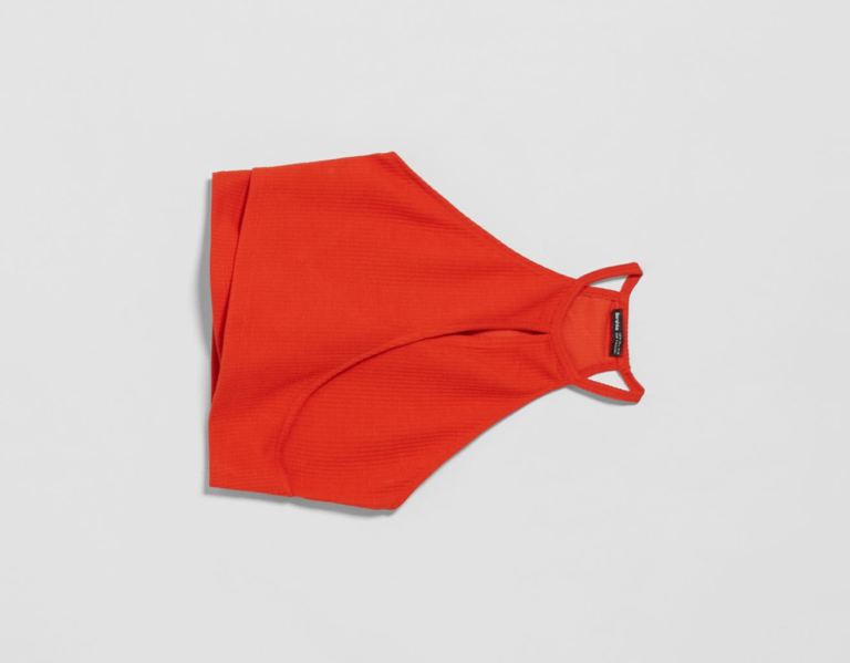 Coral Women's Bershka Crossed With Straps Tops | OL1juFYeHk8