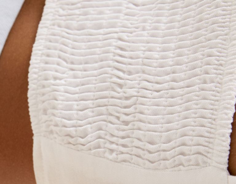 Cream Women's Bershka Cotton Corset With Detail Tops | zzRsDI7AOAb