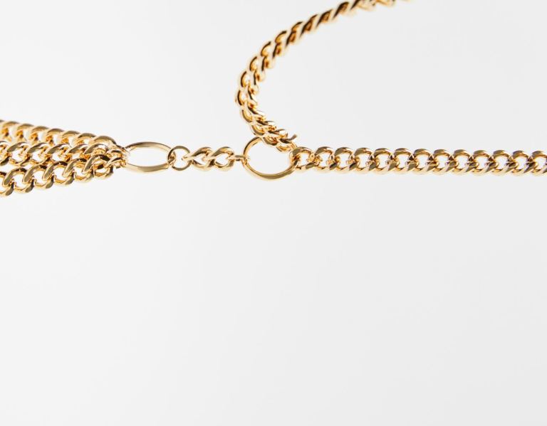 Gold Women's Bershka Gold Body Chain Tops | gqHq47SuAeC