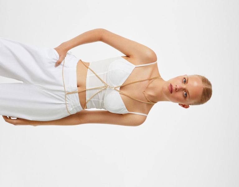 Gold Women\'s Bershka Gold Body Chain Tops | gqHq47SuAeC