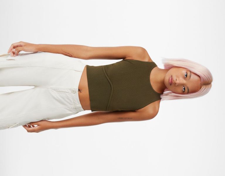Khaki Women\'s Bershka Knit With Embellished Trim Tops | KeFna7ayayd