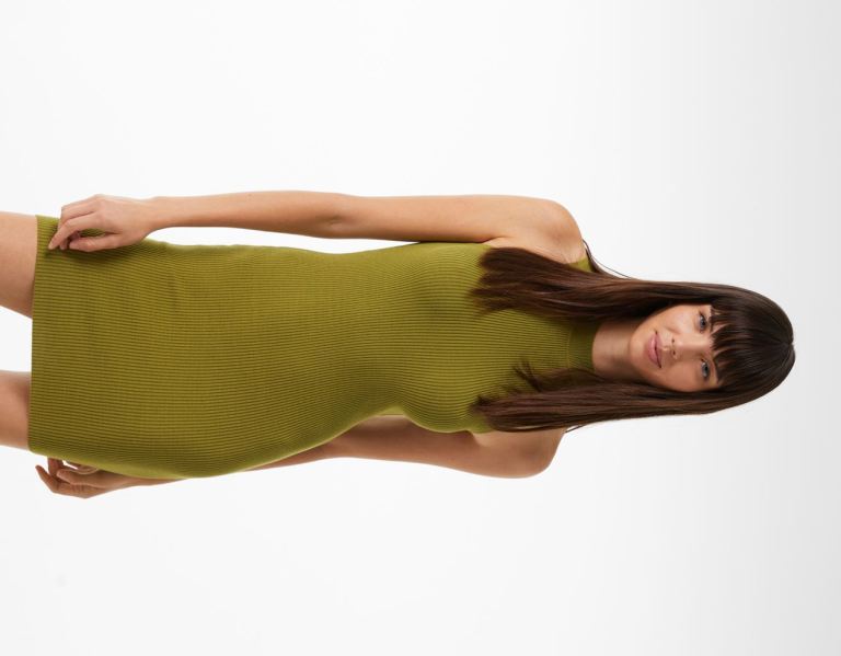 Khaki Women\'s Bershka Sleeveless Crew Neck Mini Dress | mNT8uo6wfBS