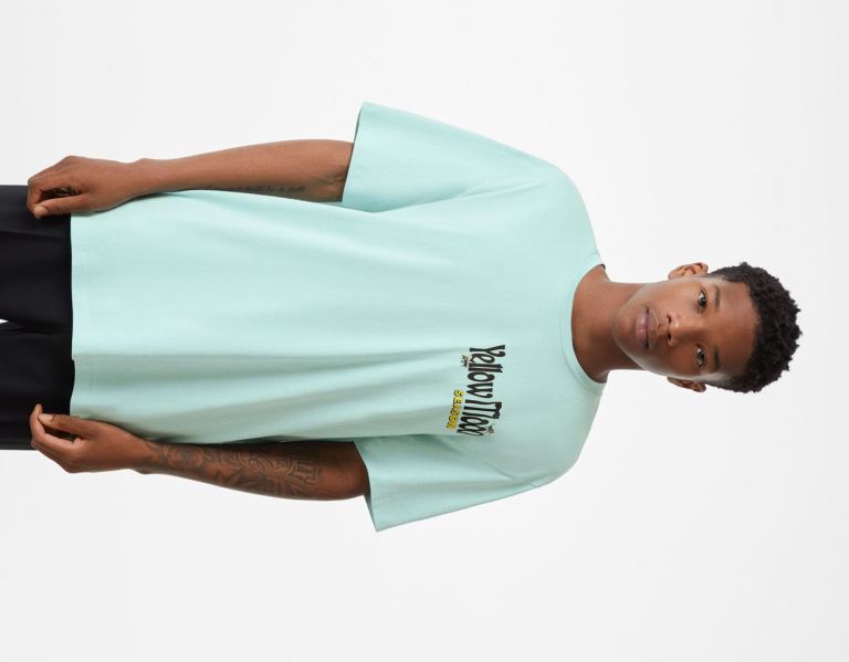 Light Blue Men\'s Bershka Floral-print Easy-fit Short Sleeve T Shirts | K1nKJnCvlmT