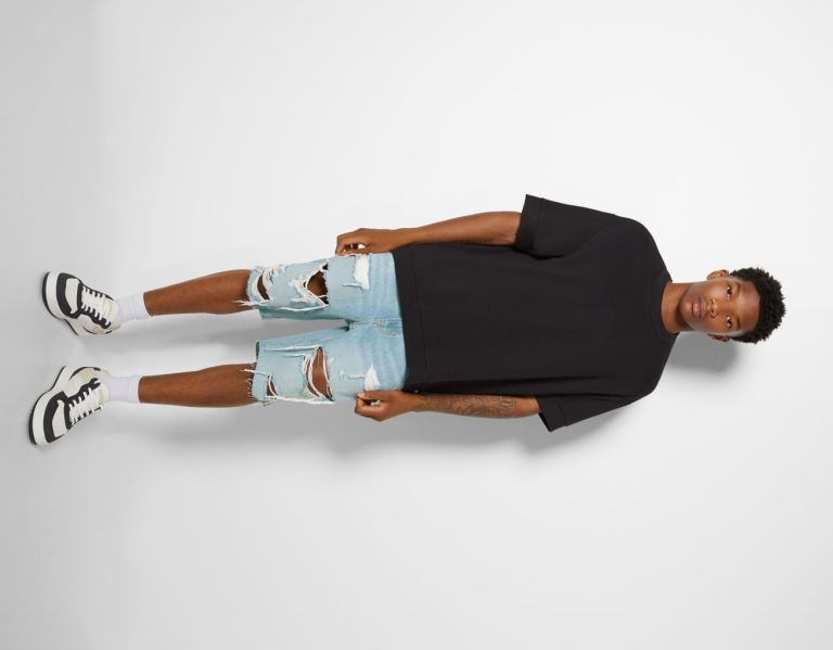Light Blue Men\'s Bershka Ripped Denim Bermuda Shorts | baGcfUIBFWJ