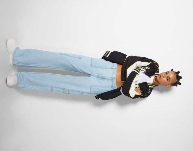 Light Blue Women\'s Bershka Jeans With An Elastic Waistband Cargo | hTdPhp7EnlG