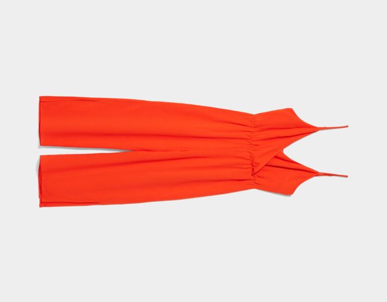Red Women's Bershka Linen Blend Culotte Jumpsuit With A Crossover Neckline Dress | lESyB5qfeSo