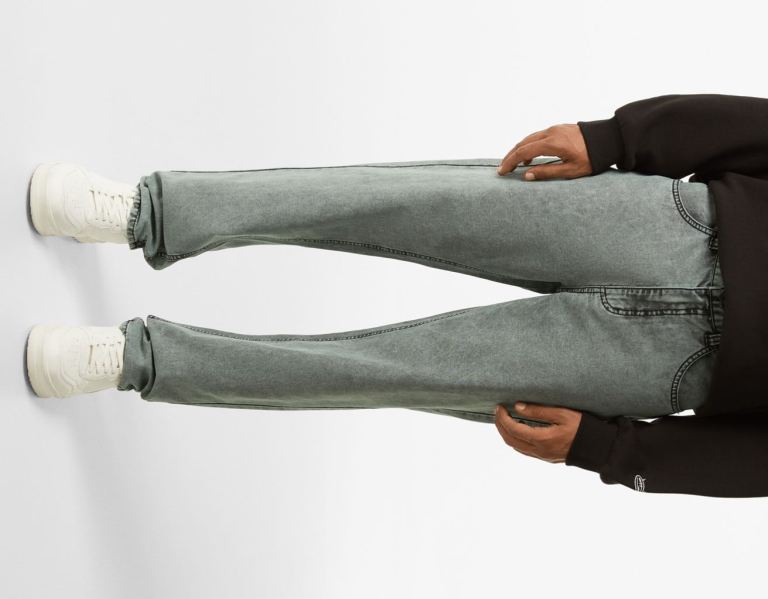 Turquoise Men's Bershka Faded Canvas Jeans | Rn2Byo9OLgd